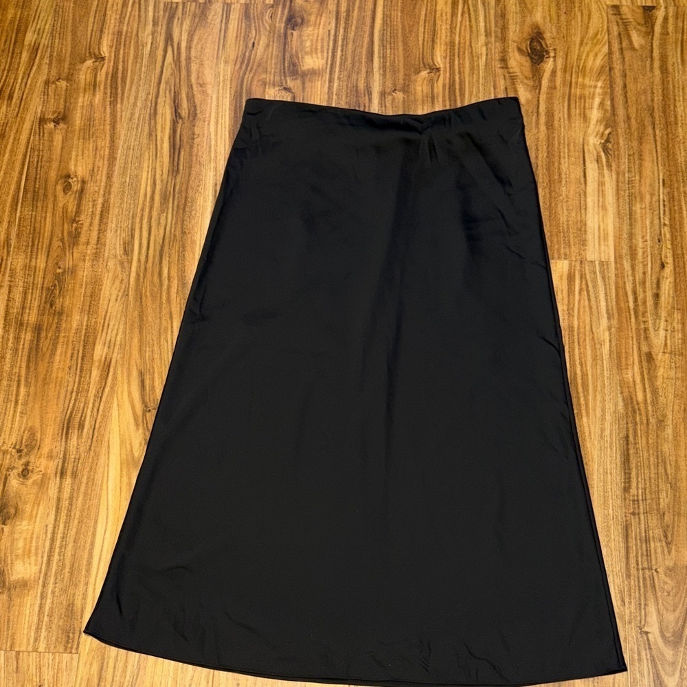 J. Crew women’s large tall LT skirt midi maxi Black satin solid business casual